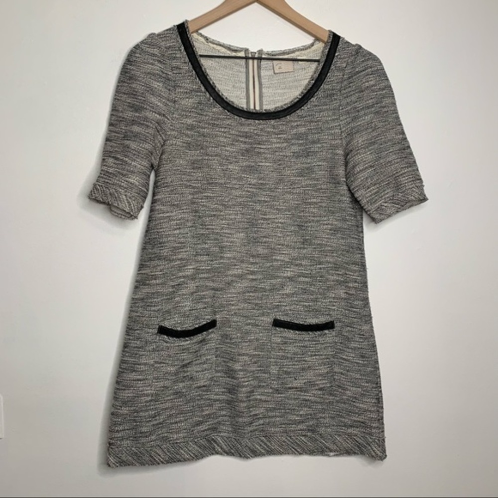 Anthropology Postmark Grey Tweed Tunic Pocket Dress Short Sleeve Size Small